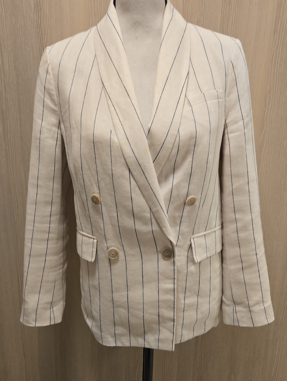 Banana Republic Cream Blazer with Navy Pinstripes